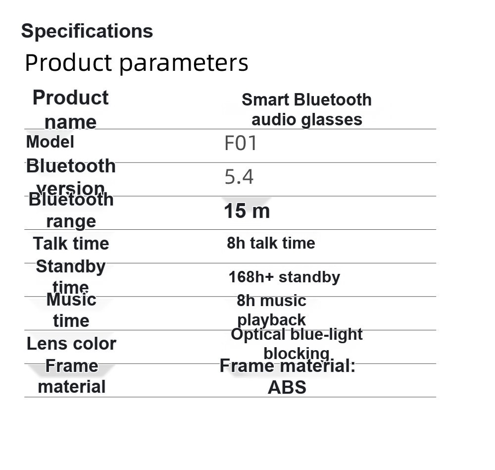 F01 Audio Glasses — Open-ear Bluetooth, Blue-light Lens